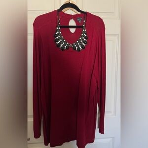 Torrid Red Long Sleeve Top with Beaded Neckline